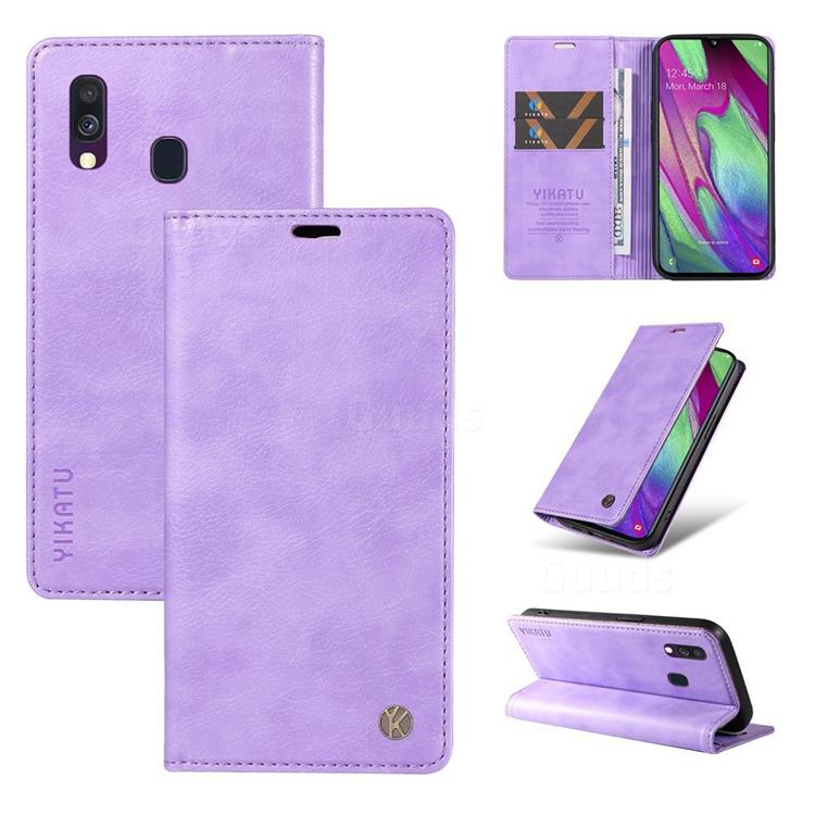 YIKATU Litchi Card Magnetic Automatic Suction Leather Flip Cover for Samsung Galaxy A40 - Purple