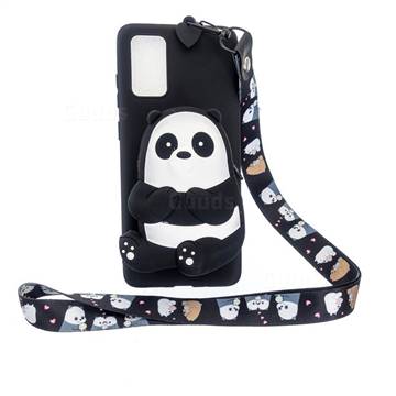Cute Panda Neck Lanyard Zipper Wallet Silicone Case for Samsung Galaxy A41
