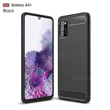 Luxury Carbon Fiber Brushed Wire Drawing Silicone TPU Back Cover for Samsung Galaxy A41 - Black
