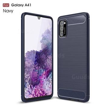 Luxury Carbon Fiber Brushed Wire Drawing Silicone TPU Back Cover for Samsung Galaxy A41 - Navy