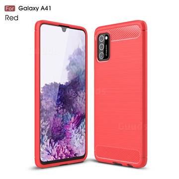 Luxury Carbon Fiber Brushed Wire Drawing Silicone TPU Back Cover for Samsung Galaxy A41 - Red