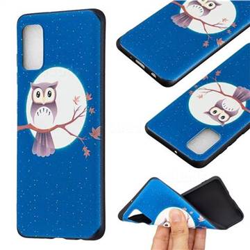 Moon and Owl 3D Embossed Relief Black Soft Back Cover for Samsung Galaxy A41