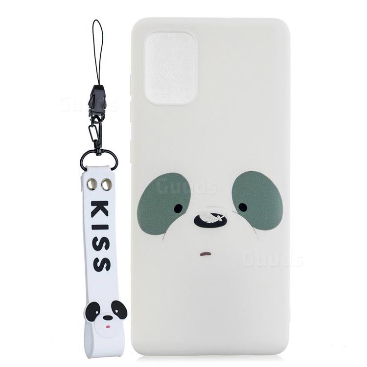 White Feather Panda Soft Kiss Candy Hand Strap Silicone Case for Samsung Galaxy A41