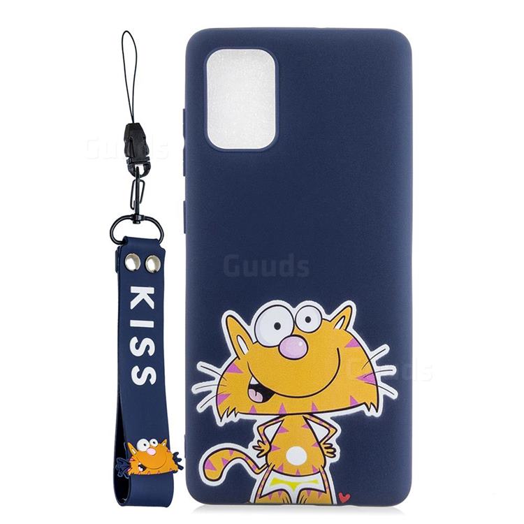 Blue Cute Cat Soft Kiss Candy Hand Strap Silicone Case for Samsung Galaxy A41