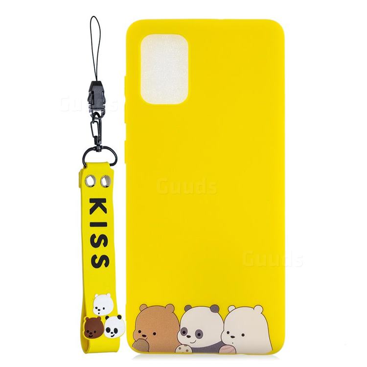 Yellow Bear Family Soft Kiss Candy Hand Strap Silicone Case for Samsung Galaxy A41