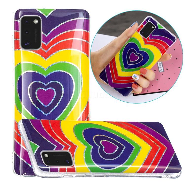 Rainbow Heart Painted Galvanized Electroplating Soft Phone Case Cover for Samsung Galaxy A41