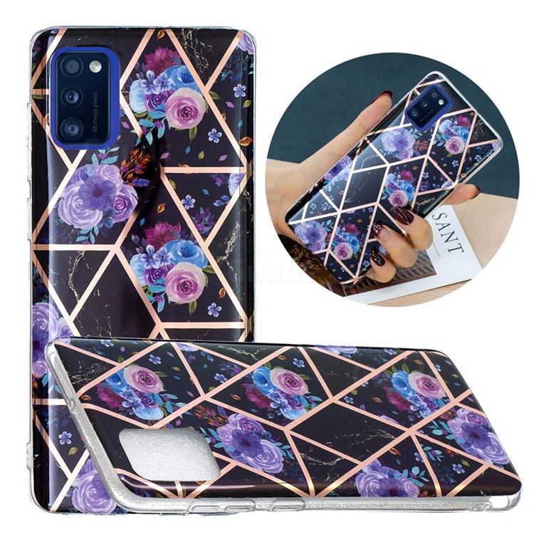 Black Flower Painted Marble Electroplating Protective Case for Samsung Galaxy A41