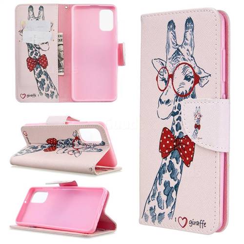 Glasses Giraffe Leather Wallet Case for Samsung Galaxy A41