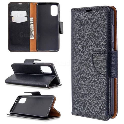 Classic Luxury Litchi Leather Phone Wallet Case for Samsung Galaxy A41 - Black
