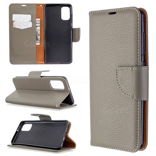 Classic Luxury Litchi Leather Phone Wallet Case for Samsung Galaxy A41 - Gray
