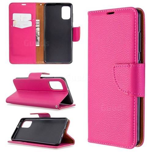 Classic Luxury Litchi Leather Phone Wallet Case for Samsung Galaxy A41 - Rose