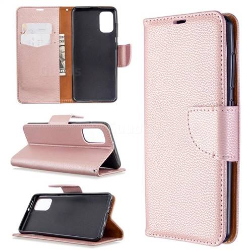 Classic Luxury Litchi Leather Phone Wallet Case for Samsung Galaxy A41 - Golden