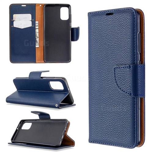 Classic Luxury Litchi Leather Phone Wallet Case for Samsung Galaxy A41 - Blue