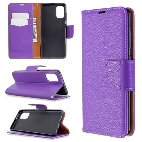 Classic Luxury Litchi Leather Phone Wallet Case for Samsung Galaxy A41 - Purple
