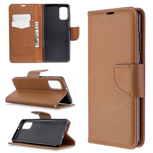Classic Luxury Litchi Leather Phone Wallet Case for Samsung Galaxy A41 - Brown