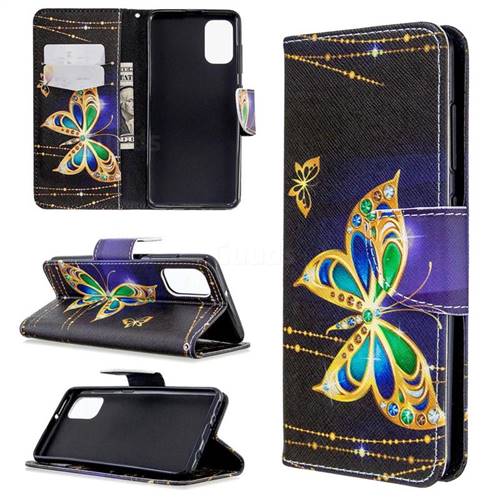 Golden Shining Butterfly Leather Wallet Case for Samsung Galaxy A41