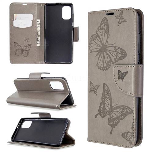 Embossing Double Butterfly Leather Wallet Case for Samsung Galaxy A41 - Gray