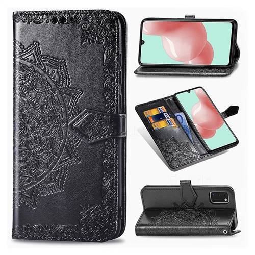 Embossing Imprint Mandala Flower Leather Wallet Case for Samsung Galaxy A41 - Black