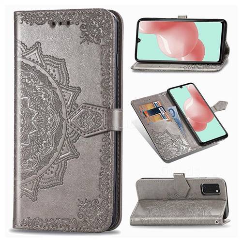 Embossing Imprint Mandala Flower Leather Wallet Case for Samsung Galaxy A41 - Gray