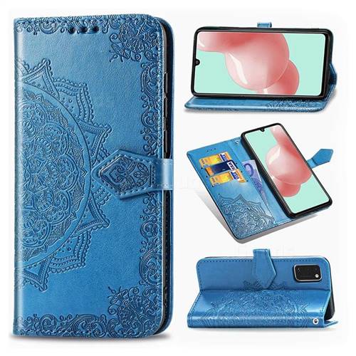 Embossing Imprint Mandala Flower Leather Wallet Case for Samsung Galaxy A41 - Blue