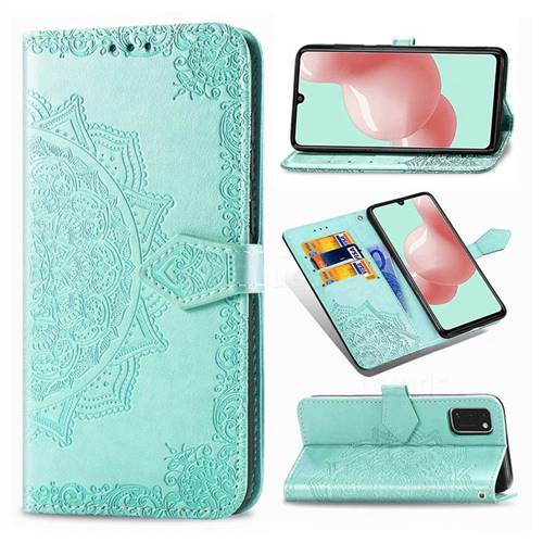 Embossing Imprint Mandala Flower Leather Wallet Case for Samsung Galaxy A41 - Green