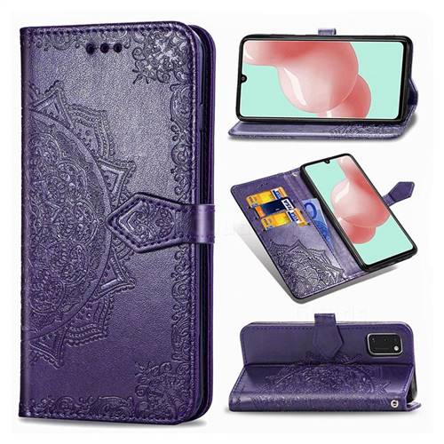 Embossing Imprint Mandala Flower Leather Wallet Case for Samsung Galaxy A41 - Purple