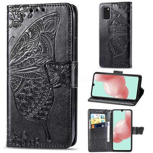 Embossing Mandala Flower Butterfly Leather Wallet Case for Samsung Galaxy A41 - Black