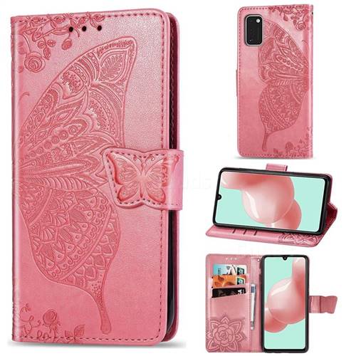 Embossing Mandala Flower Butterfly Leather Wallet Case for Samsung Galaxy A41 - Pink