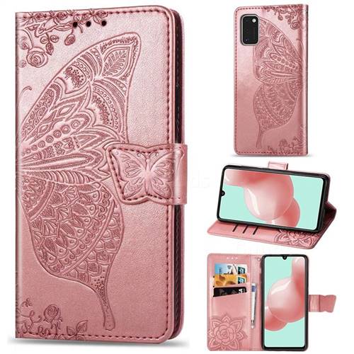 Embossing Mandala Flower Butterfly Leather Wallet Case for Samsung Galaxy A41 - Rose Gold