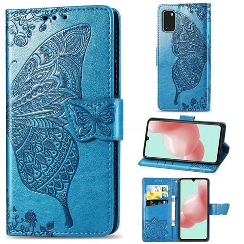 Embossing Mandala Flower Butterfly Leather Wallet Case for Samsung Galaxy A41 - Blue