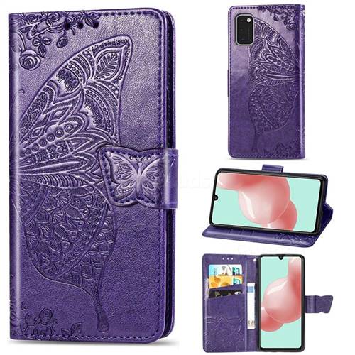Embossing Mandala Flower Butterfly Leather Wallet Case for Samsung Galaxy A41 - Dark Purple