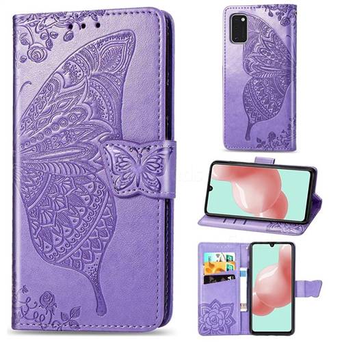 Embossing Mandala Flower Butterfly Leather Wallet Case for Samsung Galaxy A41 - Light Purple