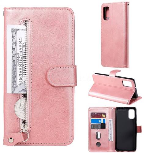 Retro Luxury Zipper Leather Phone Wallet Case for Samsung Galaxy A41 - Pink