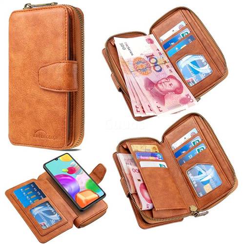 Binfen Color Retro Buckle Zipper Multifunction Leather Phone Wallet for Samsung Galaxy A41 - Brown