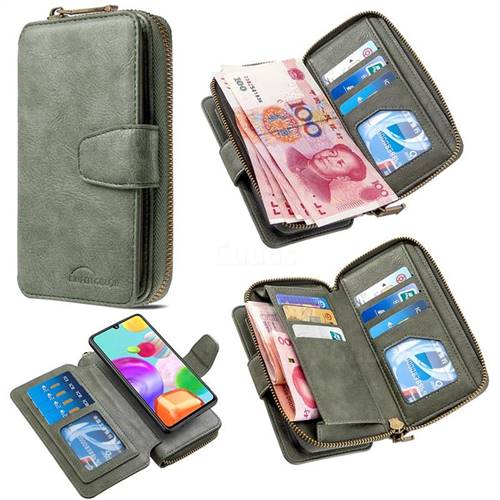 Binfen Color Retro Buckle Zipper Multifunction Leather Phone Wallet for Samsung Galaxy A41 - Celadon