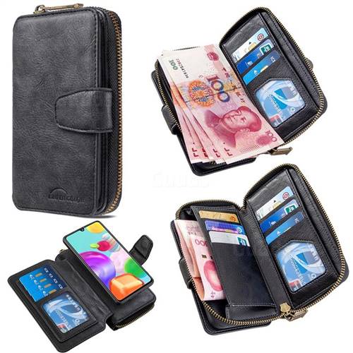 Binfen Color Retro Buckle Zipper Multifunction Leather Phone Wallet for Samsung Galaxy A41 - Black
