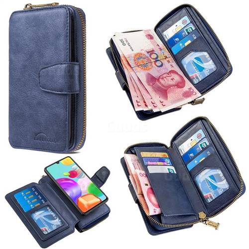 Binfen Color Retro Buckle Zipper Multifunction Leather Phone Wallet for Samsung Galaxy A41 - Blue