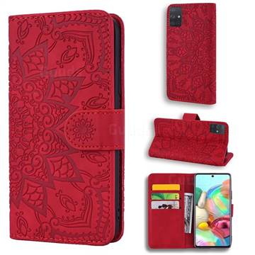 Retro Embossing Mandala Flower Leather Wallet Case for Samsung Galaxy A41 - Red