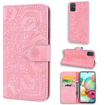 Retro Embossing Mandala Flower Leather Wallet Case for Samsung Galaxy A41 - Pink