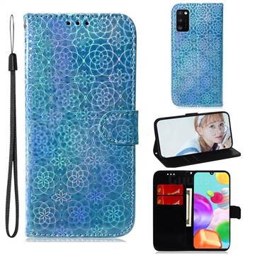 Laser Circle Shining Leather Wallet Phone Case for Samsung Galaxy A41 - Blue