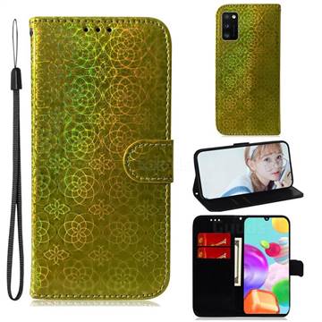 Laser Circle Shining Leather Wallet Phone Case for Samsung Galaxy A41 - Golden