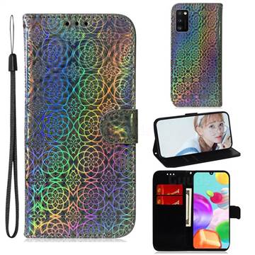 Laser Circle Shining Leather Wallet Phone Case for Samsung Galaxy A41 - Silver