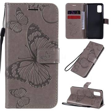 Embossing 3D Butterfly Leather Wallet Case for Samsung Galaxy A41 - Gray