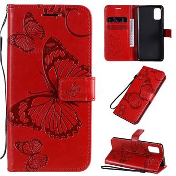 Embossing 3D Butterfly Leather Wallet Case for Samsung Galaxy A41 - Red