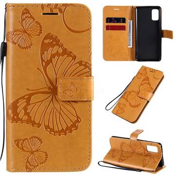 Embossing 3D Butterfly Leather Wallet Case for Samsung Galaxy A41 - Yellow