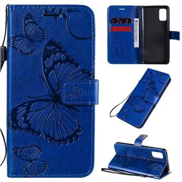 Embossing 3D Butterfly Leather Wallet Case for Samsung Galaxy A41 - Blue