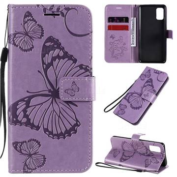 Embossing 3D Butterfly Leather Wallet Case for Samsung Galaxy A41 - Purple