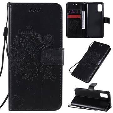 Embossing Butterfly Tree Leather Wallet Case for Samsung Galaxy A41 - Black