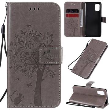 Embossing Butterfly Tree Leather Wallet Case for Samsung Galaxy A41 - Grey