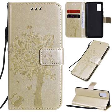 Embossing Butterfly Tree Leather Wallet Case for Samsung Galaxy A41 - Champagne